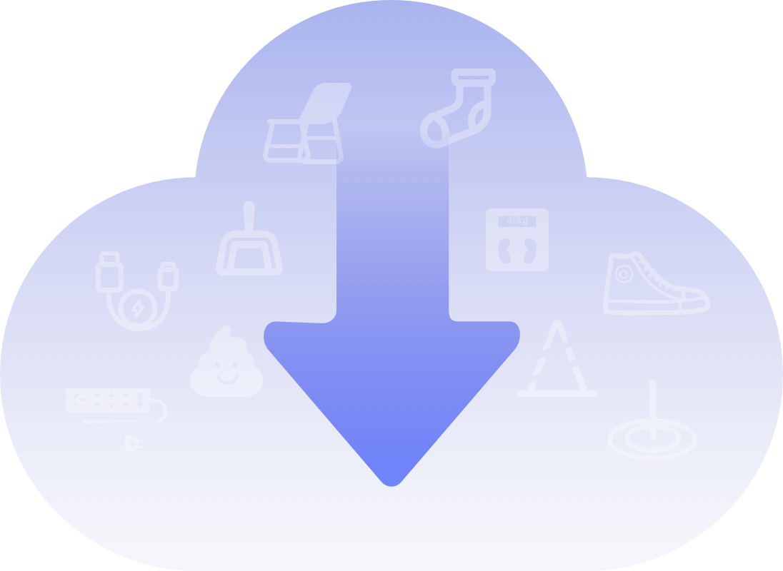 Grafika przedstawiająca obiekty, które mogą znaleźć się w bazie urządzenia Roborock.